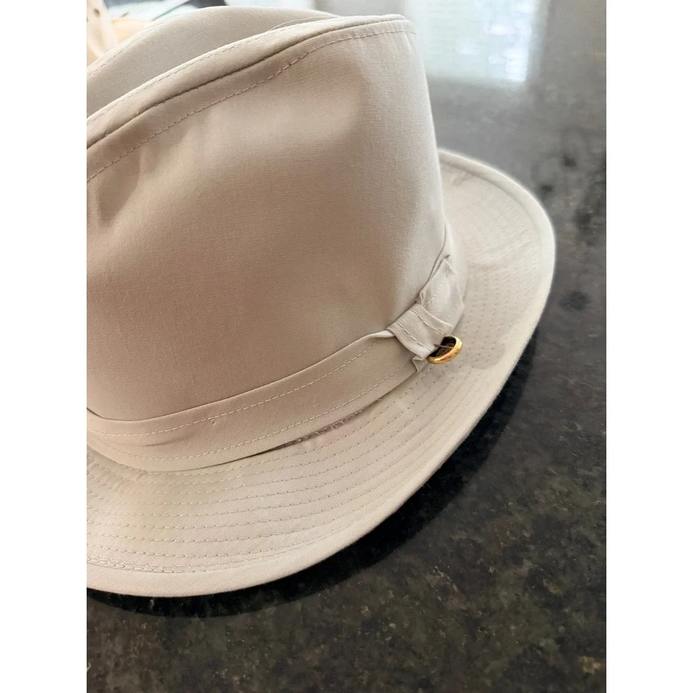 Vintage Design Collection Beige Fedora Hat Wide Brim Made in USA Size 6 7/8